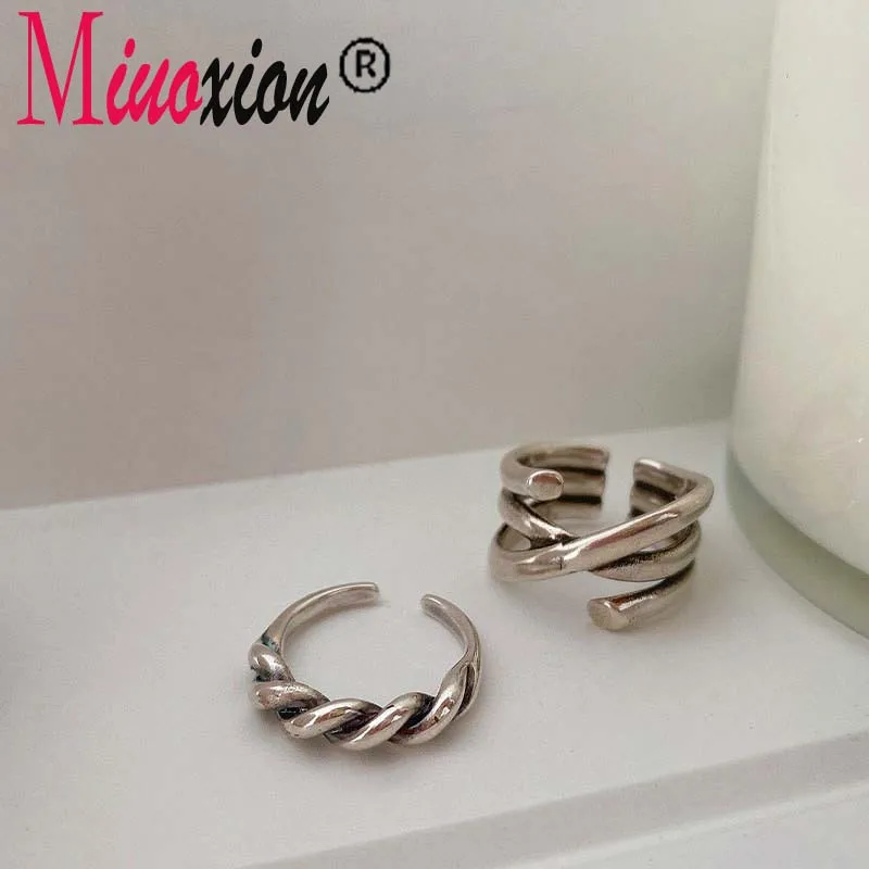 Miuoxion оптовая продажа ретро 925 штамп линии крест кольцо простой твист личности панк ювелирные изделия для женщин очаровательные девушки фотоподарок