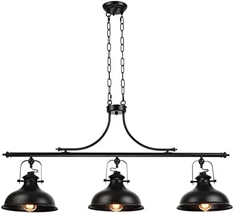 

3-Light Pendant Lighting Fixture, 59.06'' H Adjustable Rustic Hanging Billiard Light Over The Pool Table, Industrial Bla