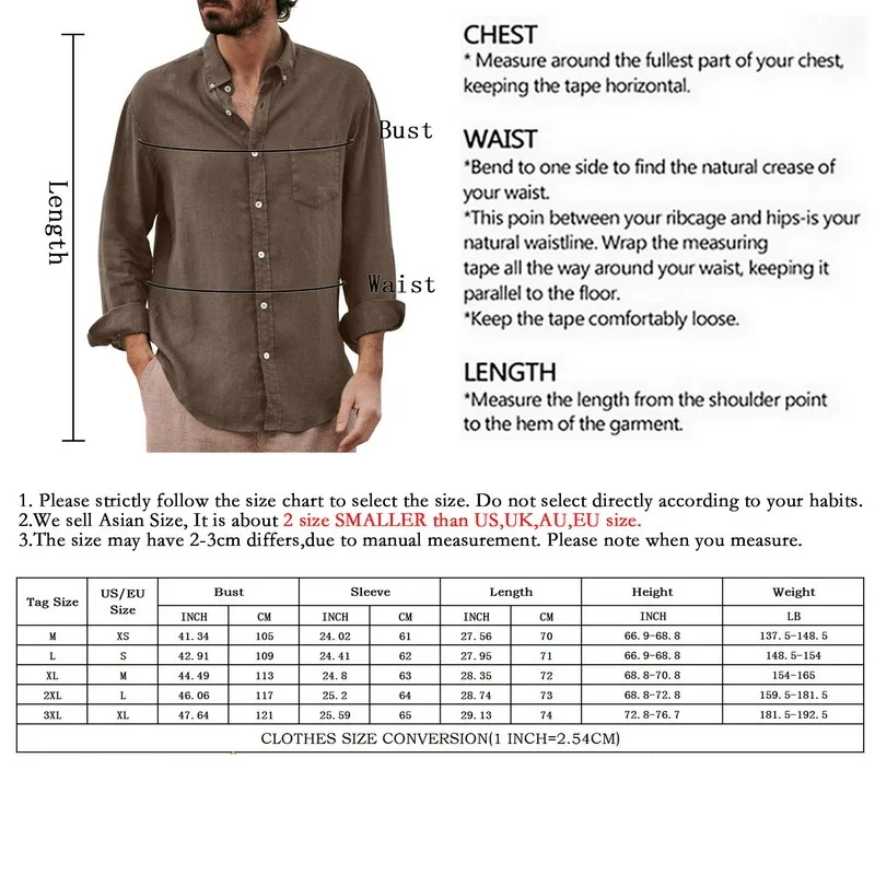 Рубашки для мужчин повседневная Однотонная рубашка из хлопка и льна с карманами