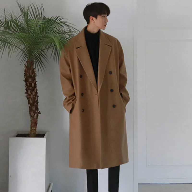 IEFB Autumn Winter Medium Length Coat Thickened Fashionable Woolen Coat Korean Loose Casual Double Breasted Clothes 9Y4774