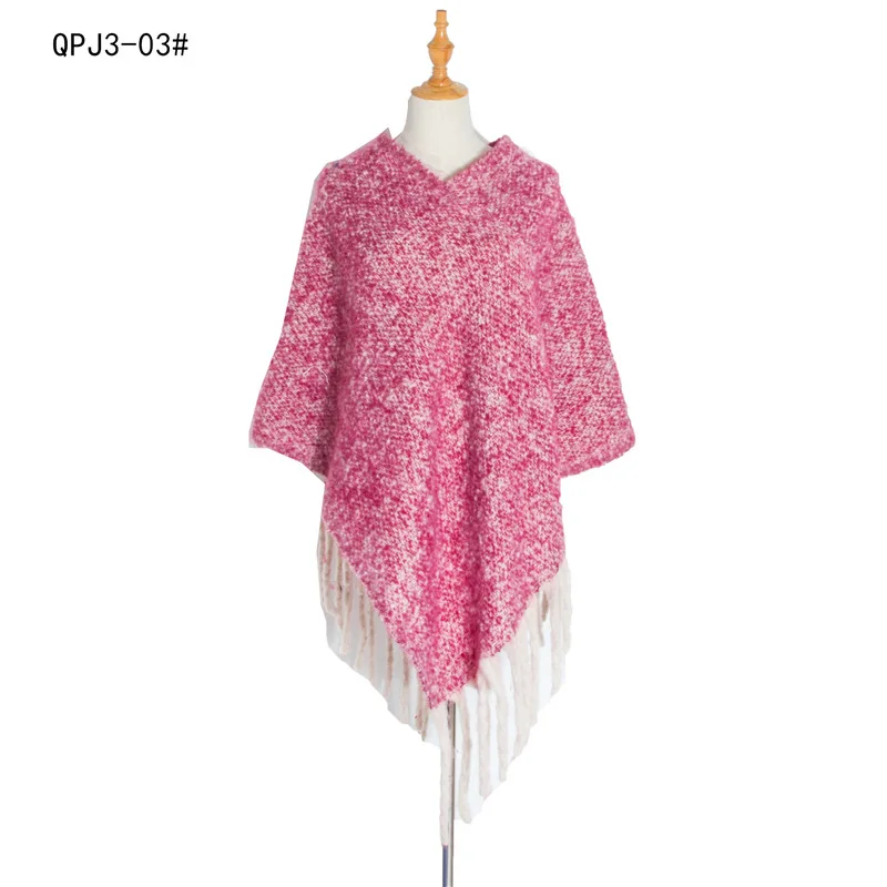 

European American Style Loop Yarn Fried Dough Twist Braid Thick Long Tassel Autumn Winter Thickened Plaid Cape Poncho Capes Rose
