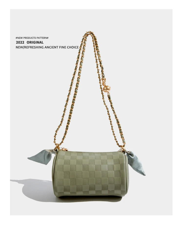 Elmsk 2022 Fashion Silk Plaid Texture Retro Chain Bag Women Ins Blogger French Handbag Casual Messenger Bag Women