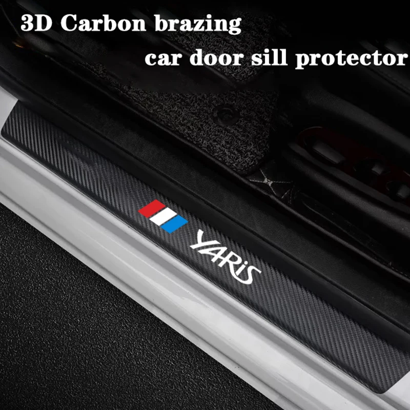 

For Toyota Yaris 2017 2016 2007 2006 Door Sill Car Door Cover Accessorie 4 Pcs Car Door Sill Protector Carbon Leather Stickers
