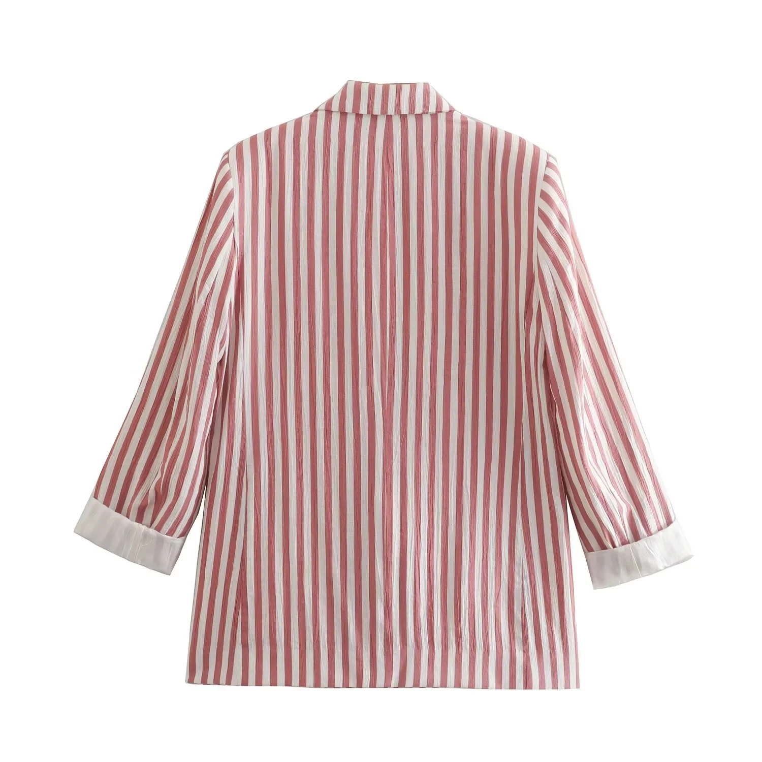 Dave&Di Fashion  Pockets Jacket Striped Loose Roll Up Sleeve Casual Blazers Women Tops