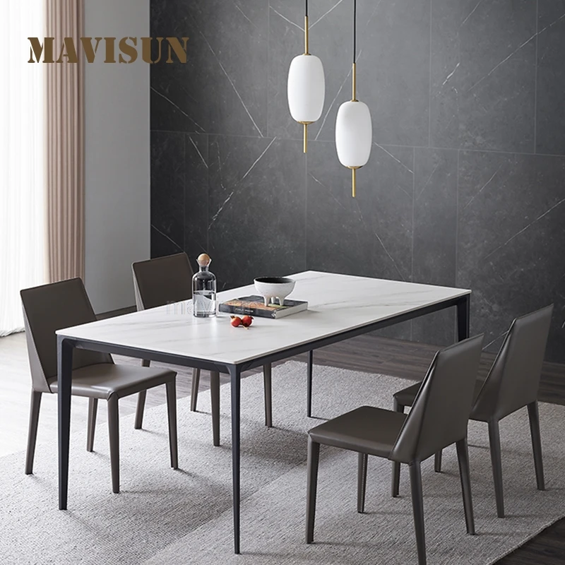 

Обеденный стол из белого мрамора в минималистичном стиле Северной Европы и мягкий стул, маленький плоский прямоугольный обеденный стол на 6...