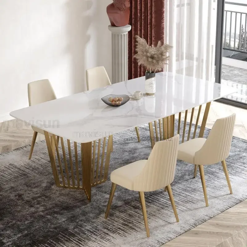 

Bright Rock Slab Dining Table Rectangular Based Stainless Steel Custom Color Kitchen Table Mesas De Jantar Hotel Furniture