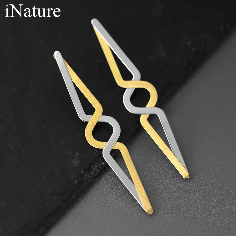 

INATURE 925 Sterling Silver Two-Tone Intertwining Big Geometric Stud Earrings for Women Statement Jewelry