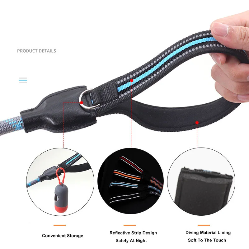 Светоотражающая круглая нейлоновая веревка с мягкой ручкой короткий поводок для