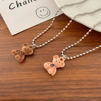 cute brown plush bear pendant necklace for women cartoon collarbone sweater chain trendy necklace initial charms jewelry