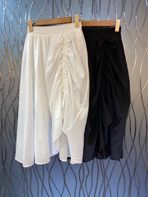 

2022 new women fashion elastic waist drawstring pleated casual fairy long skirt skirt 068