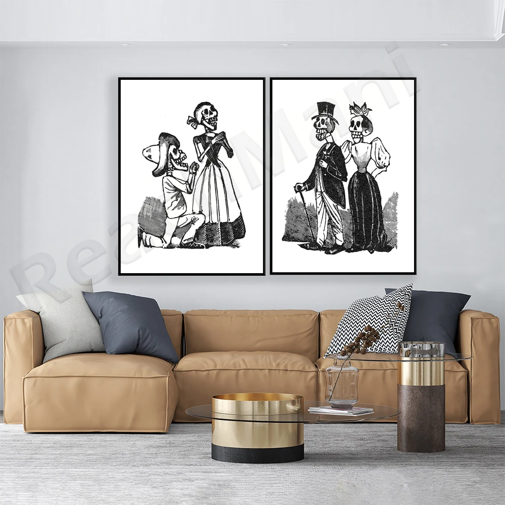 Печать скелета • предложение и брак принты или постеры черно-белые мексиканские