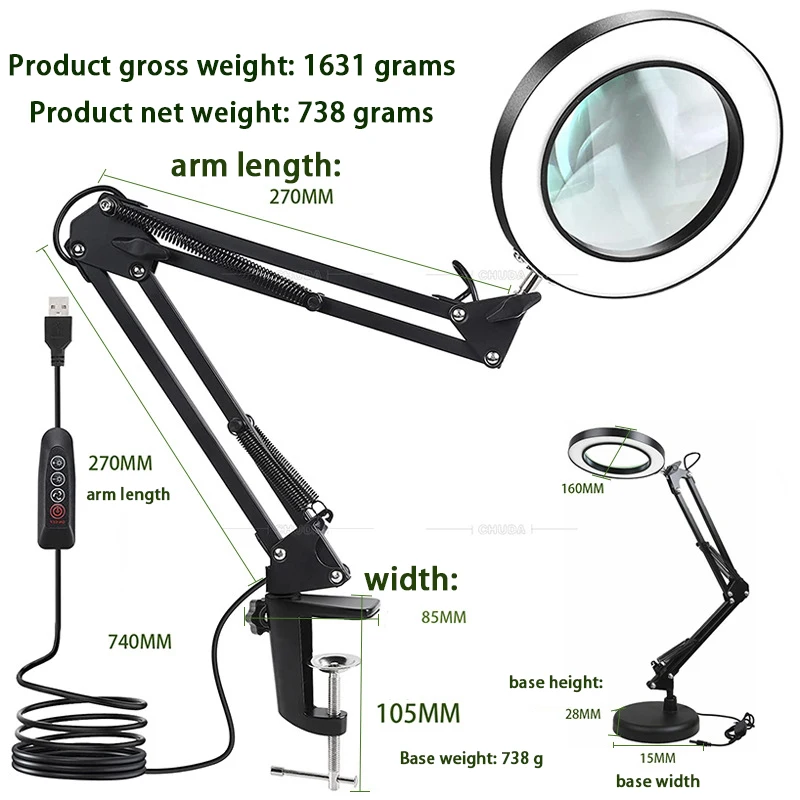 

2 In 1 The New Reading Desk Magnifier LED Light Adjustable Clip on Desk Magnifier Light, Repair Line Equipment 10X Magnifier