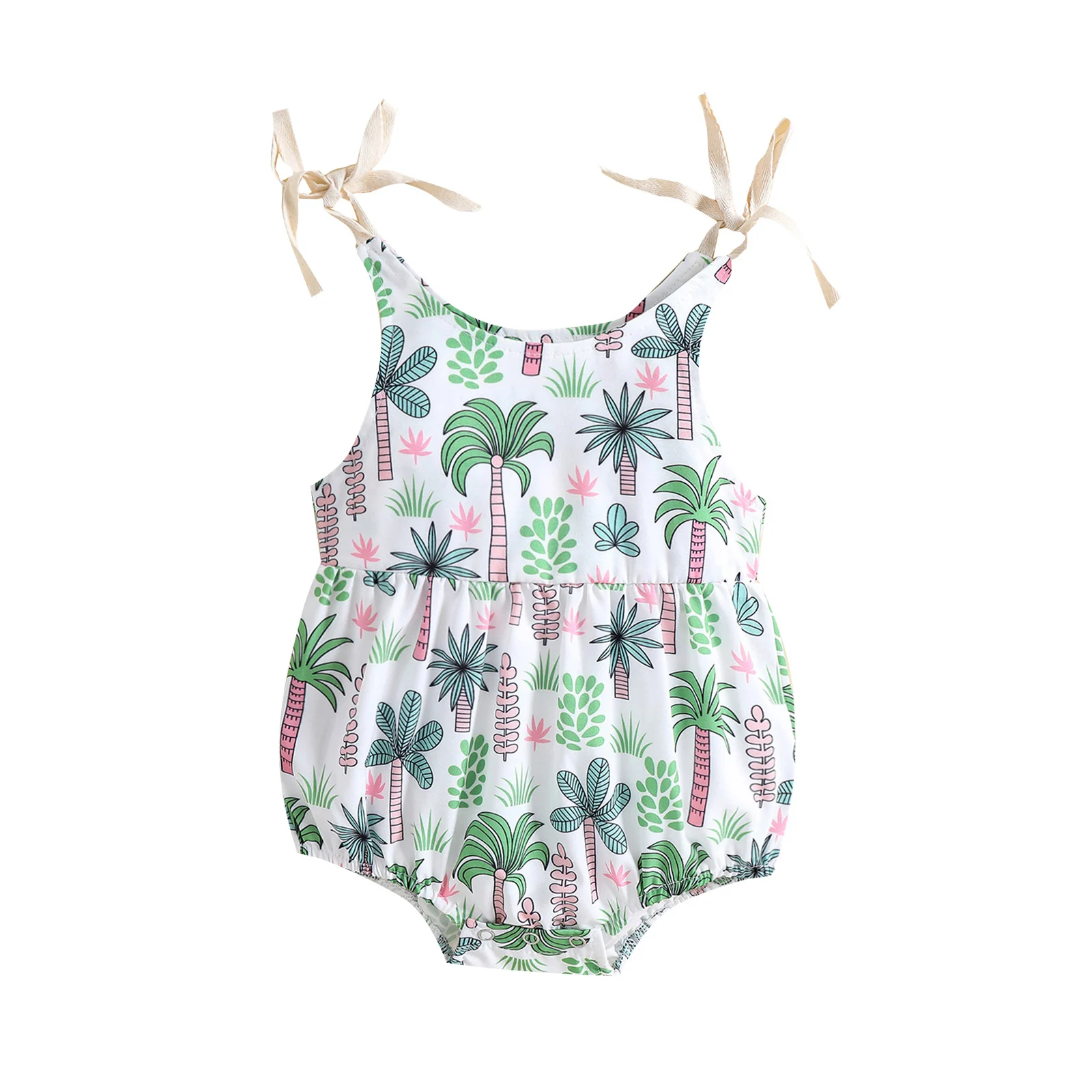 Citgeett Summer Newborn Baby Girls Bodysuit Sleeveless Coconut Tree Print Casual Clothes Suit | Bodysuits