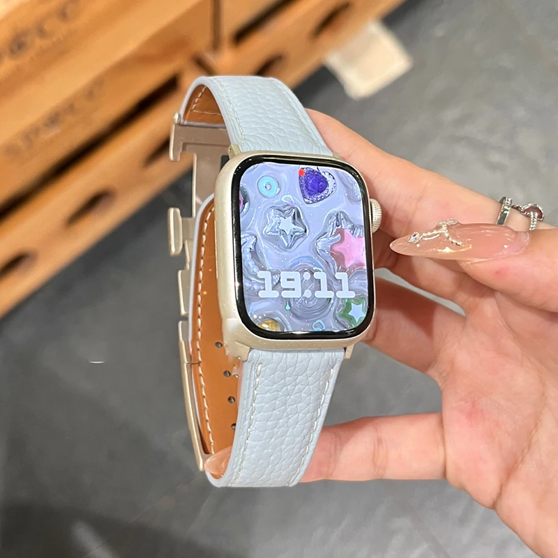 Ремешок кожаный для iwatch 9 8 7 6 SE 5 4 3 сменный браслет с магнитной застежкой Apple Watch 49 45