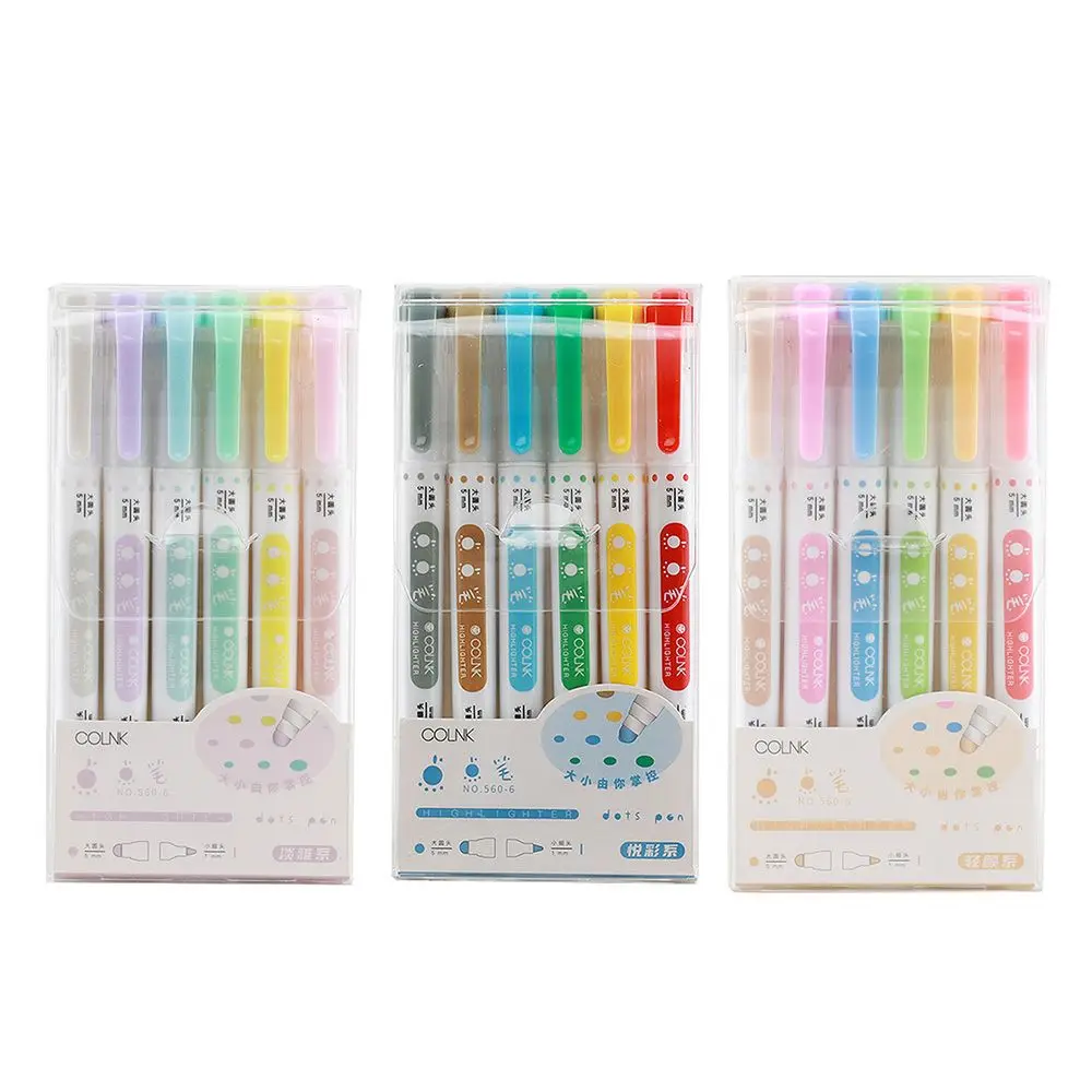 

Office School Supplies Drawing Tools Light Color Dual Side Dot Highlighter Pen Painting Brush Marker Fluorescent Pen