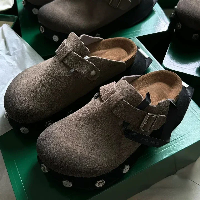 Женские кожаные бостонские дизайнерские туфли на толстой подошве с шипами ивы