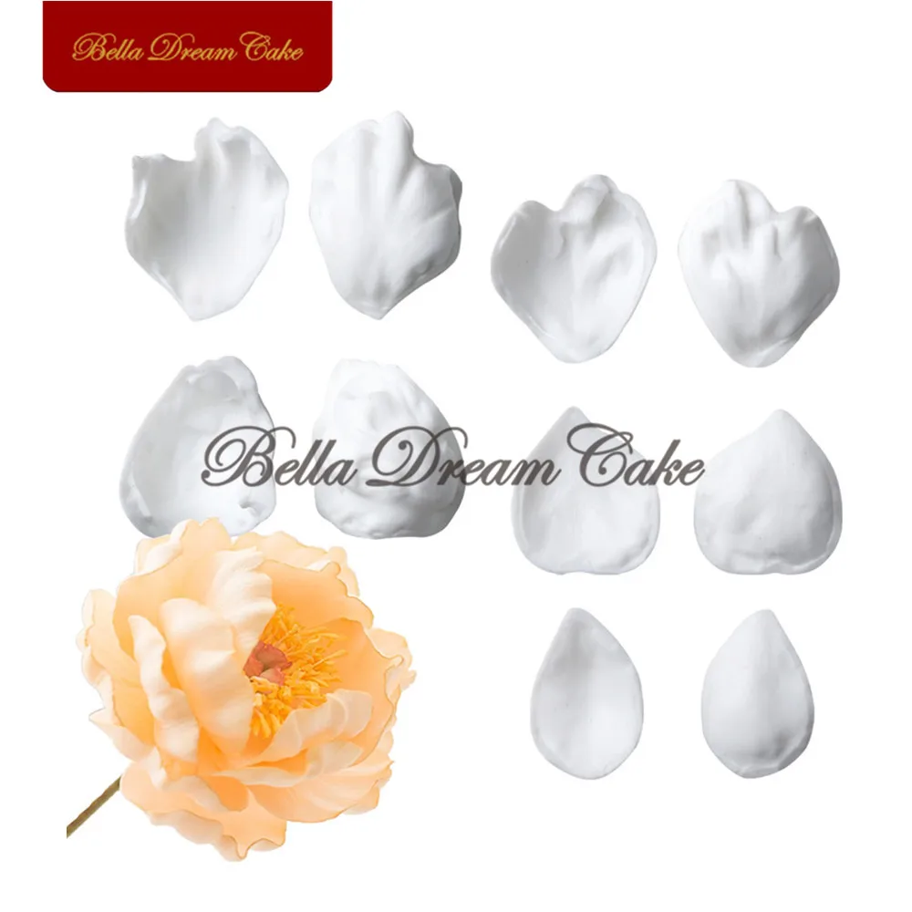 

10pcs/Set Peony Petal Sugarcraft Silicone Veiner Mold DIY Handmade Fondant Flower Clay Art Mould Cake Decorating Tools Bakeware