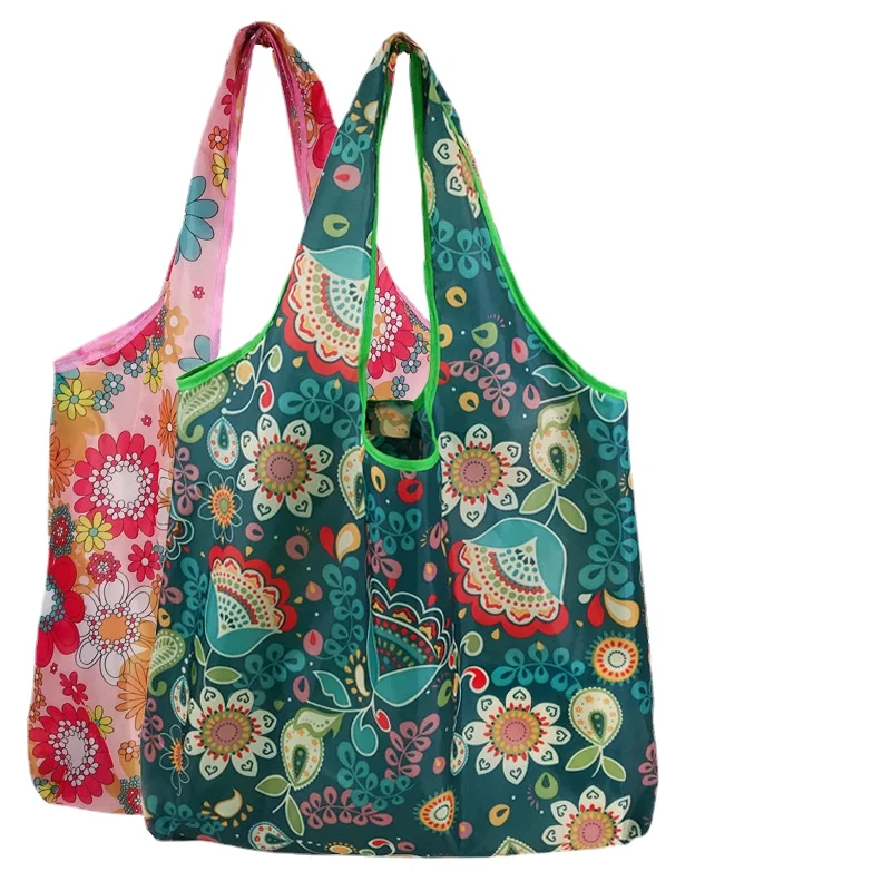 

Foldable Recycle Shopping Bag Women Travel Shoulder Grocery Bags Eco Reusable Floral Fruit Vegetable Storage Tote Handbag