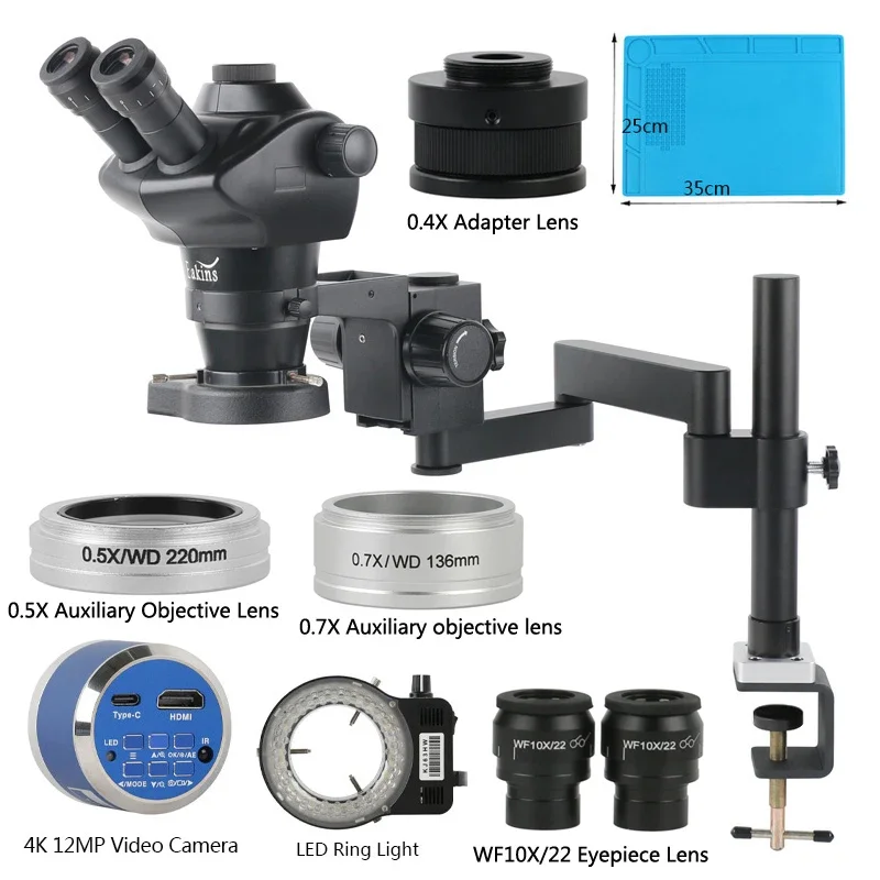 Промышленный стерео тринокулярный микроскоп 4X-50X 100X электронная видеокамера 55MP