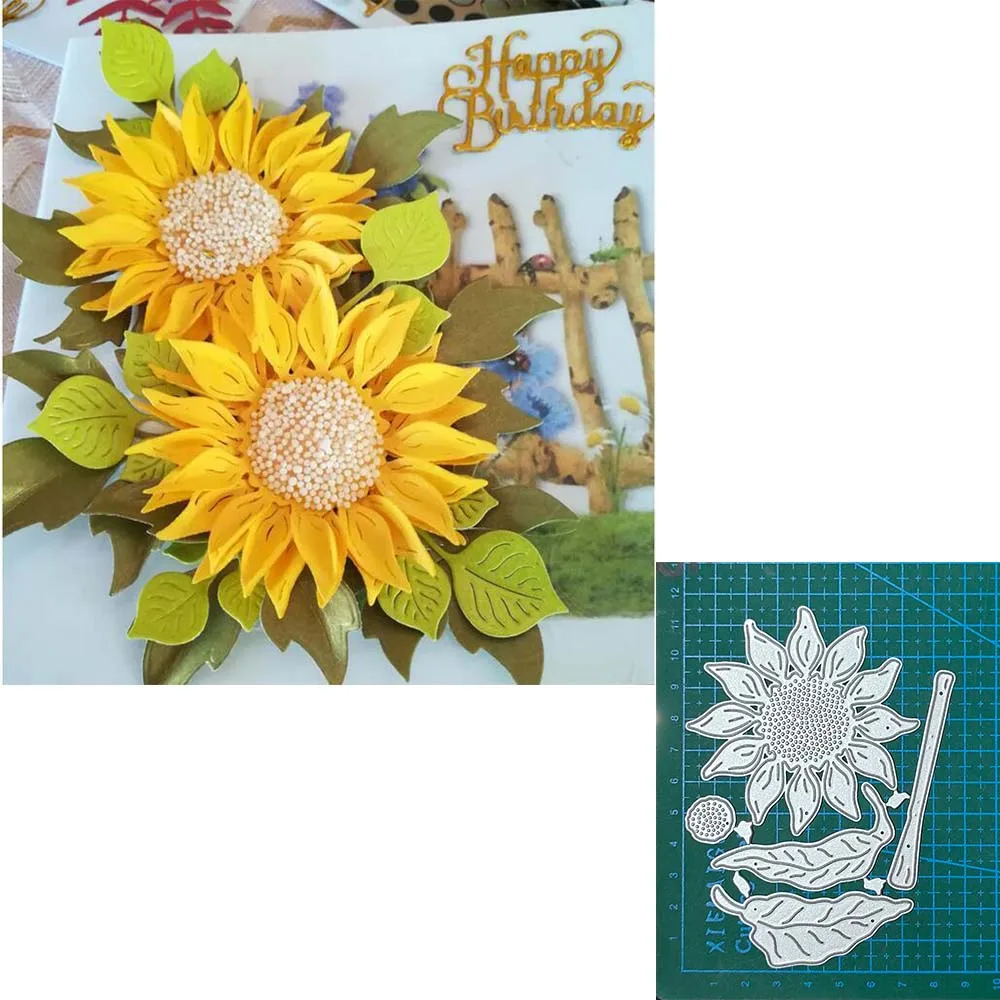 

3D Sunflower Combination Christmas Paper Cut Metal Cutting Dies New Diy Emboss Stencil Scrapbooking Dies For Card Making 2023