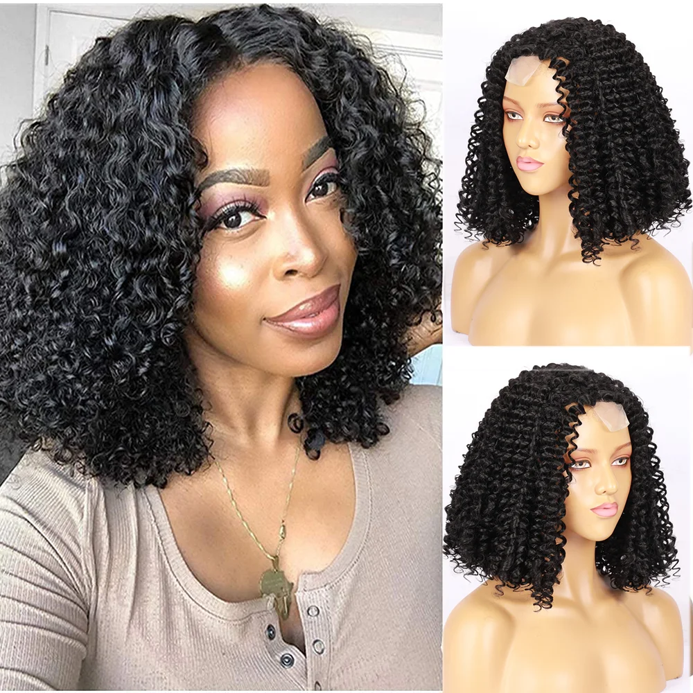 

200%Density Afro Kinky Curly Lace Wig Deep Wave Black Bob Wigs Cheaper Natural Hair Wigs For Black Women Glueles Perruque