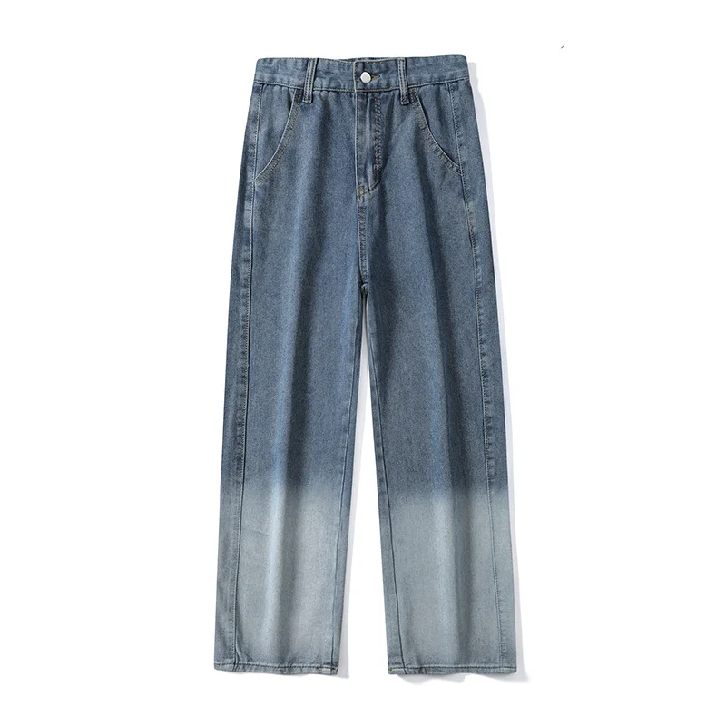 Blue Black Jeans Men Fashion Gradient Vintage Jeans Men Streetwear Hip-hop Loose Straight Denim Pants Mens Trousers S-3XL