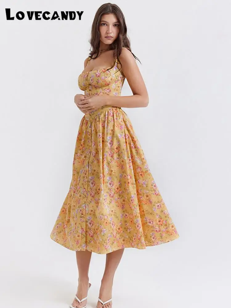 

Модное ТРАПЕЦИЕВИДНОЕ платье миди с цветочным принтом, женские пикантные платья на бретелях-спагетти без рукавов, с открытой спиной, лето ...