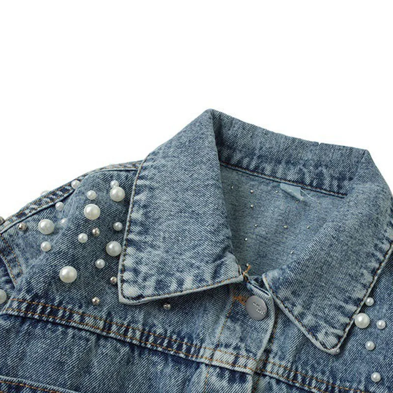 Детская джинсовая куртка для девочек однобортная с длинным рукавом и цветочной