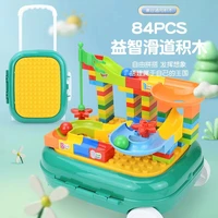 large particle diy ball track building blocks trolley suitcase suit boys and girls childrens educational toys