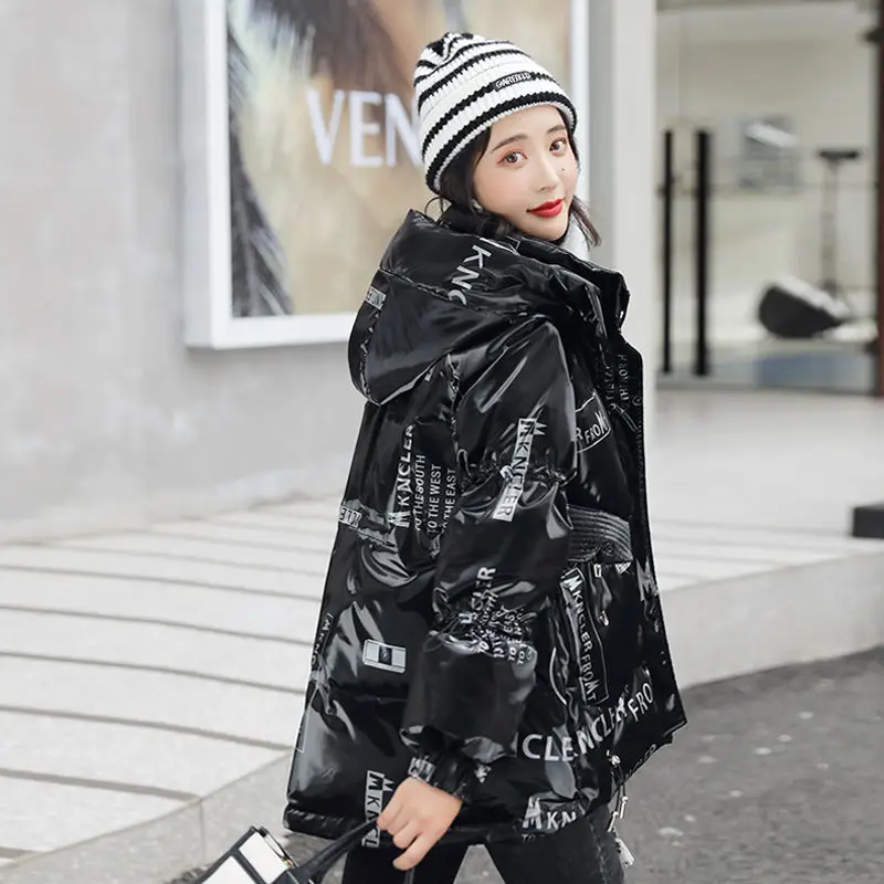 Down Thick Down Jacket for Women 2022 New Hooded Loose Oversize Printed Winter Clothes for Women Coat White Duck Down