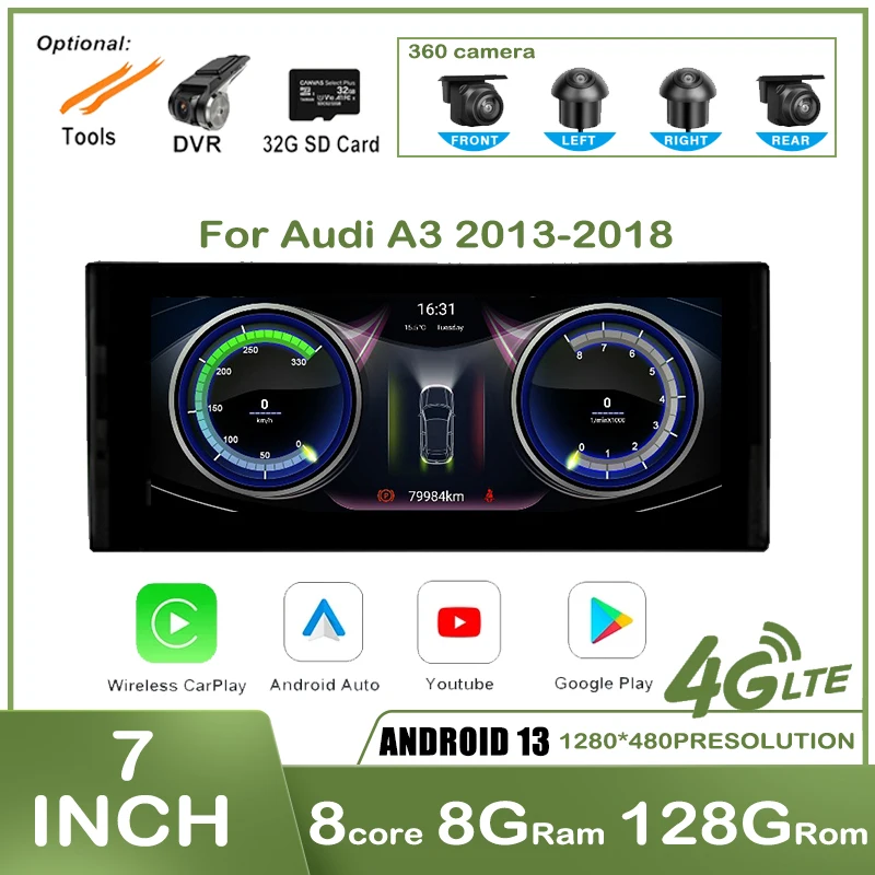 

Для Audi a3 2013-2018 Автомобильный мультимедийный беспроводной Carplay стерео Bluetooth Автомобильный радиоплеер Android 13 автомобильный экран навигация