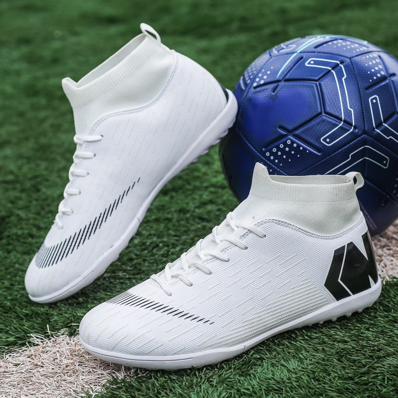 BINBINNIAO Men Boys Turf Soccer Shoes Original White Black Football Boots Kids Cleats Sport Sneakers chuteiras de futebol images - 6