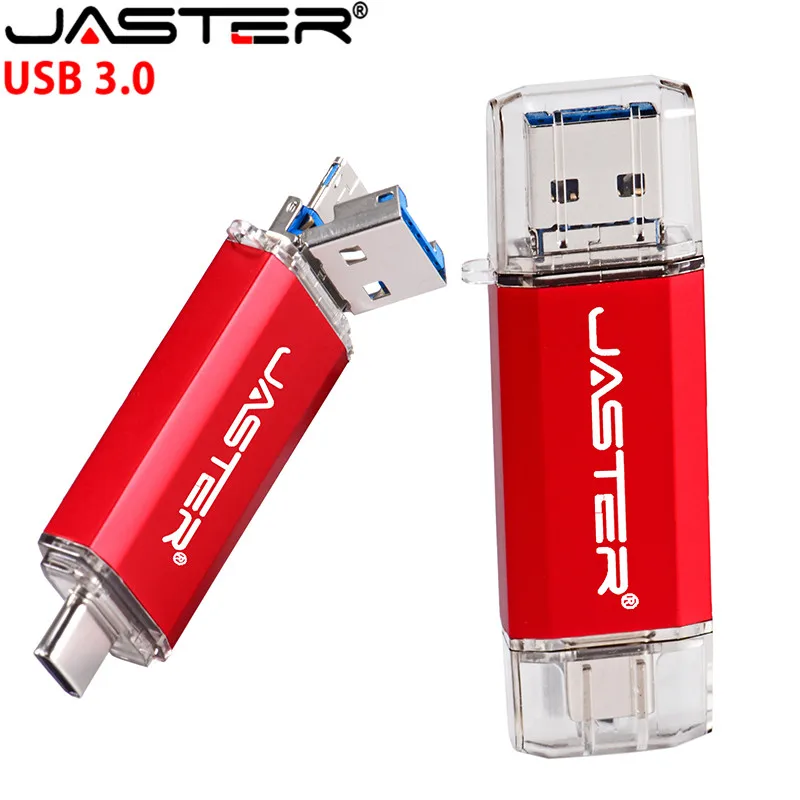 

JASTER U Disk 3 IN 1 OTG (Android&USB & Type_C) USB 3.0 Flash Drive Metal Custom Pen Drive 64GB 32GB 16GB 8GB 4GB Wedding Gifts