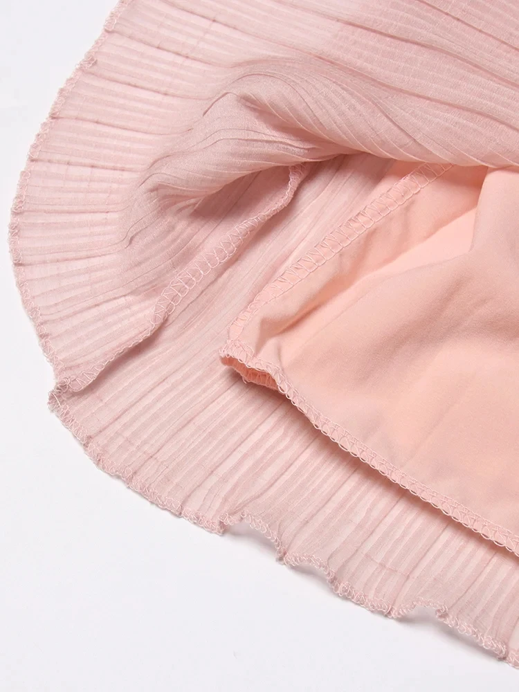 CHICEVER Женская Однотонная Лоскутная Рубашка Со Складками И Длинными Рукавами