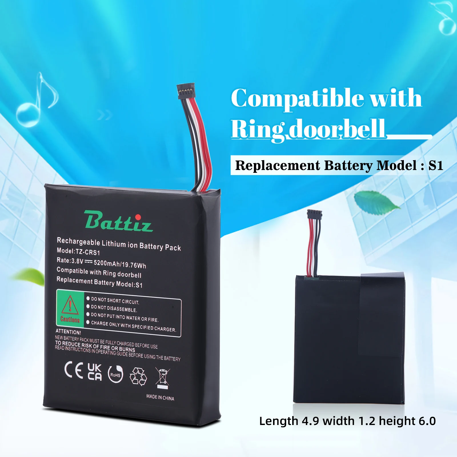 

Ring Battery for Ring S1 Ring Video Doorbell B15169 аккумуляторная батарея 3.8V 5200mAh/19.7Wh lithium-ion battery