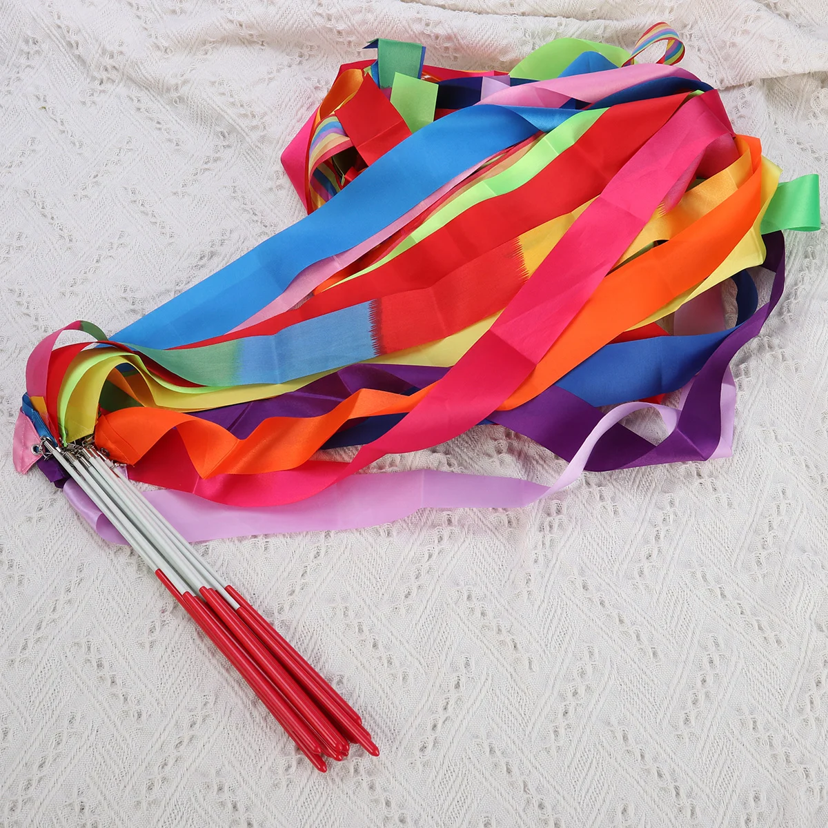 

14pcs Dance Ribbon Streamers Gymnastics Ribbon Streamers Rainbow Streamers Twirling Wands on Sticks for Artistic Dancing Talent