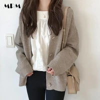 basic knitted cardigan women autumn winter korean v neck khaki sweater for girls chic oversized ladies clothes