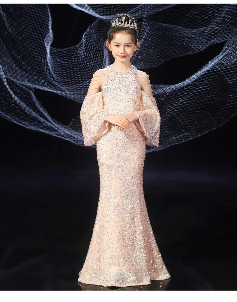 

Girl Child Dress For Wedding Princess Kids Birthday Dress Beadings Long Ceremonial Dresses robe princesse enfant fille