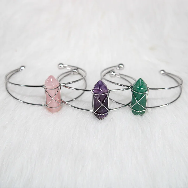 

Natural Quartz Stone Healing Crystal Bracelet Hexagonal Wrapped Stone Bangles for Womens Girls Ladies