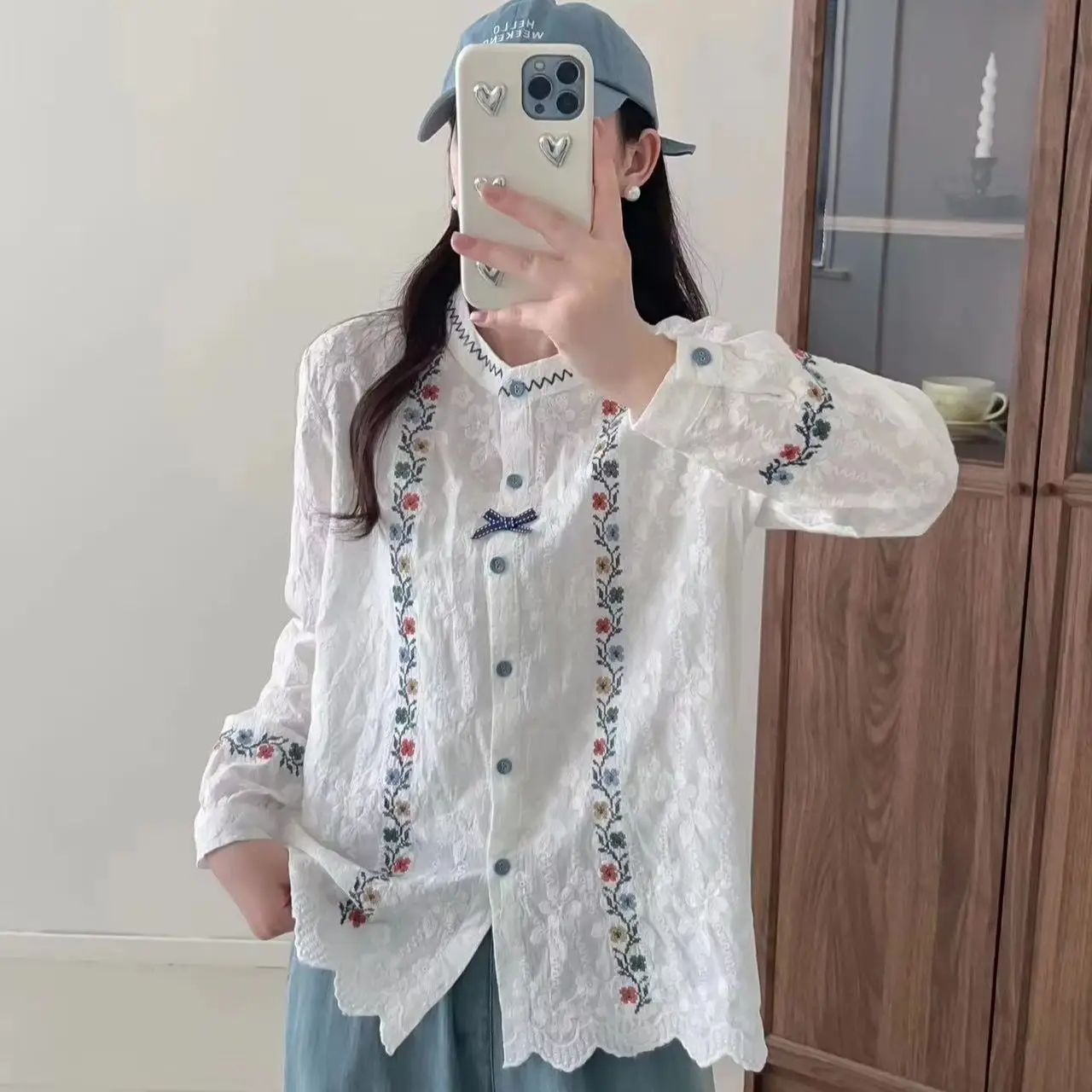 Mori kei винтажная этническая блузка рубашка с длинными рукавами женская