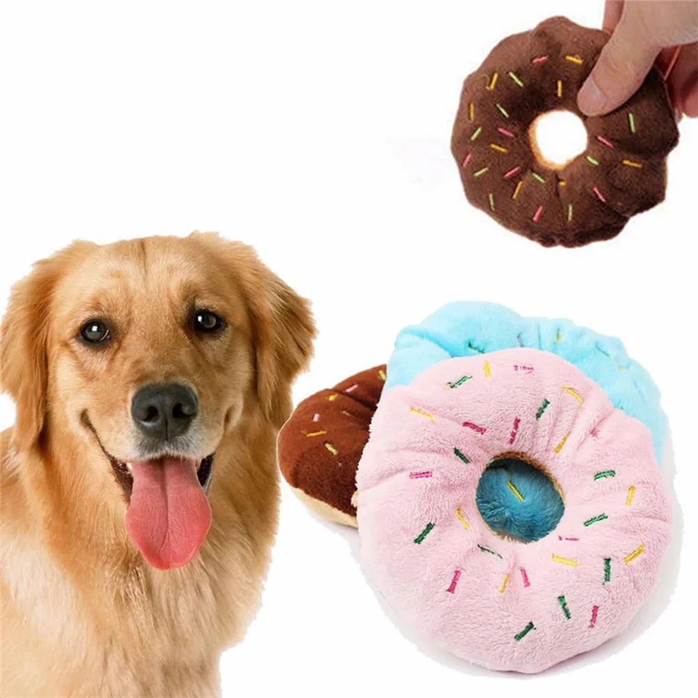 

11Cm Sightly Pet Chew Cotton Donut Play Toys Lovely Pet Dog Puppy Cat Tugging Chew Squeaker Quack Sound Toy Chew Donut Play Toys