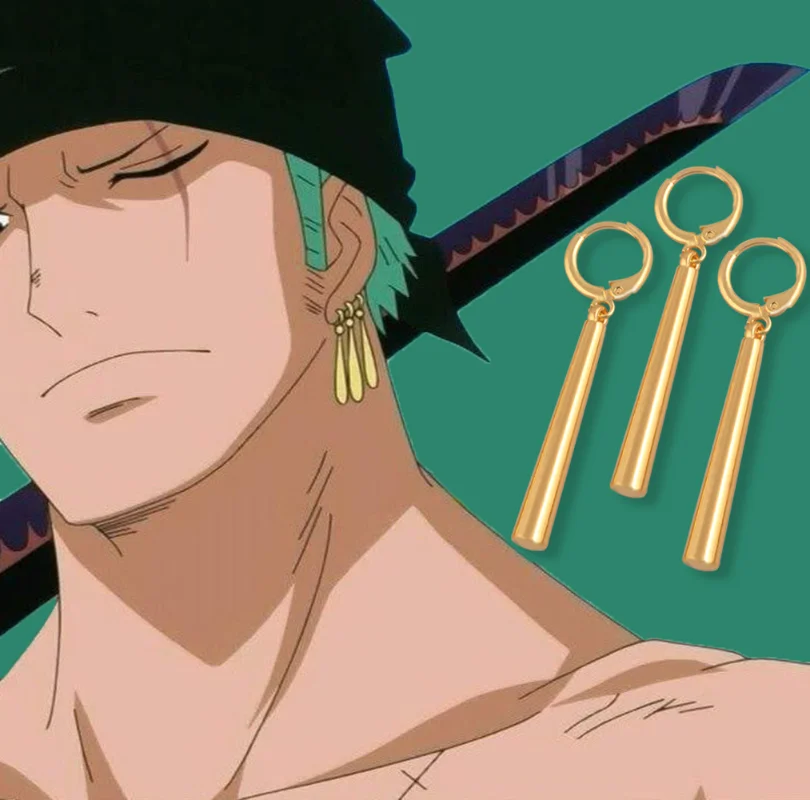

One Piece Roronoa Sauron The Same Gold Earrings Men and Women Long Earrings Sea Fans Ear Clips Without Ear Holes Dangle Earrings