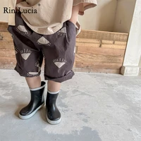 rinilucia 2022 summer korean baby girls printed leggings toddlers kids elastic casual knee length pants children leggings