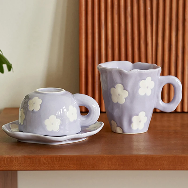 

Italian Coffee Cup Set Cup Saucer Household Ceramic Afternoon Tea Pull Flower Cup Living Room Decoration Accessories Mug