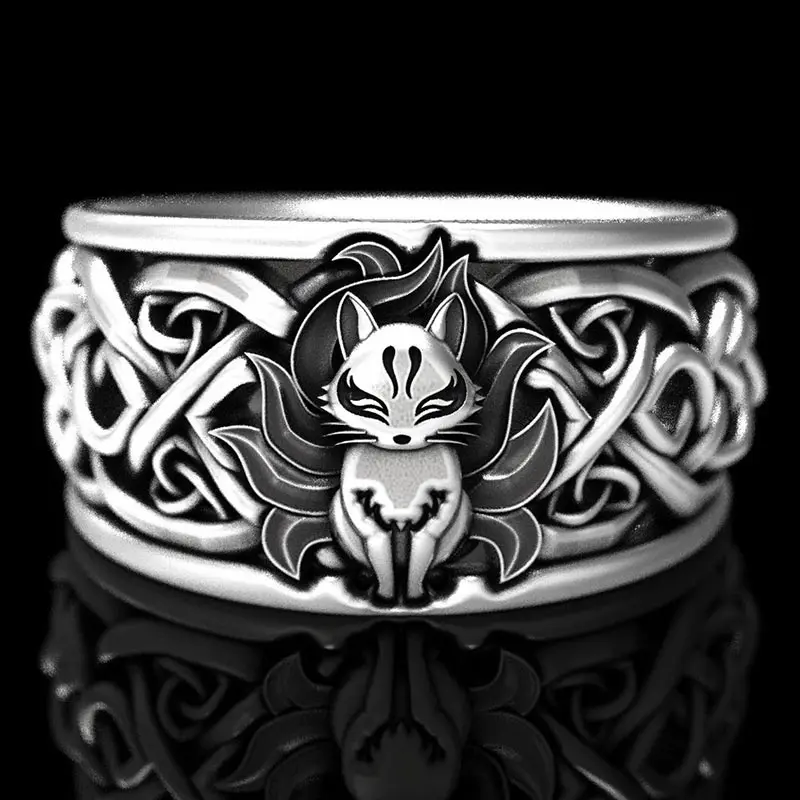 Gothic Celtic Nine Tails Fox Ring Vintage Cartoon Animal Rings for Women Men New Trendy Finger Jewelry Party Gifts Dropshipping