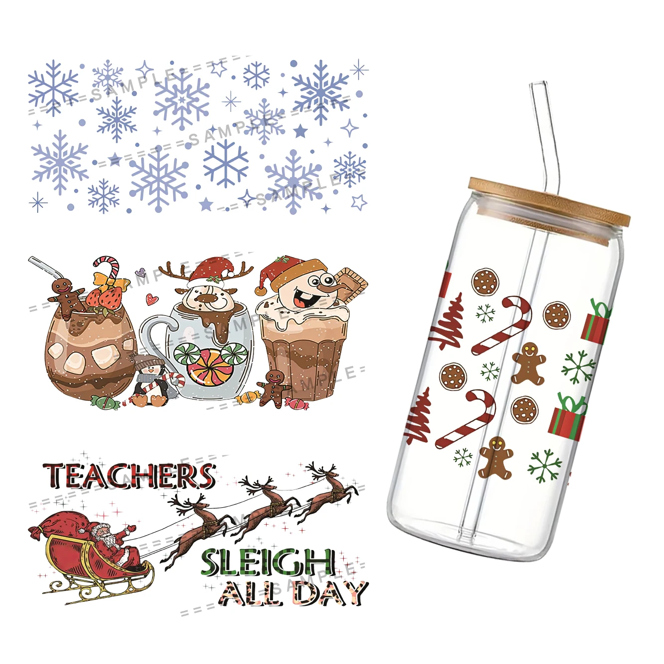 Для Libbey 16oz Can Glass UV DTF Coffee Wrap Christmas