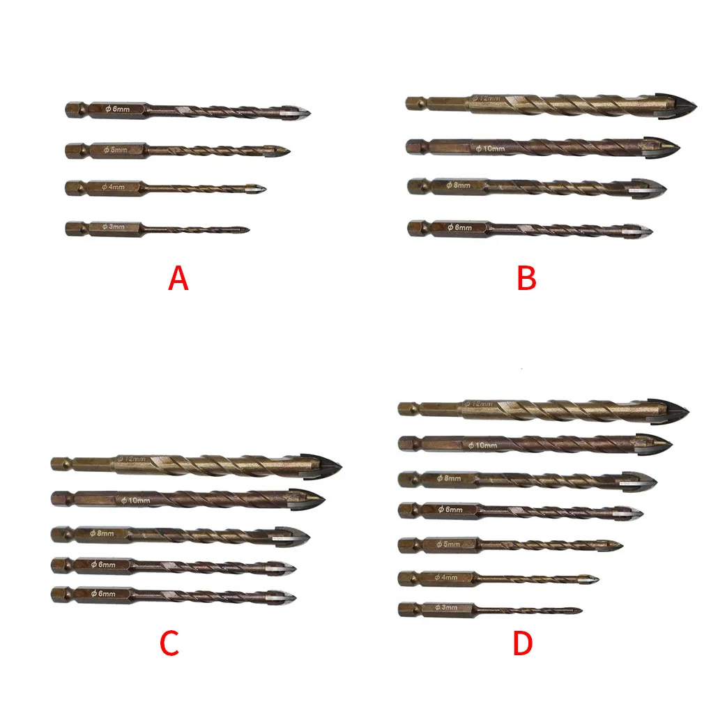 

Drill Bits Hexagon Tile Stone Hole Openers Alloy Woodworking Glass Drill Set 6mm 8mm 10mm 12mm