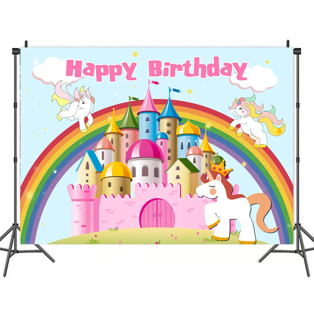 

Girls Dream Castle Unicorn Backdrops Photographic Backgrounds Vinyl Cloth Backdrops for Baby Birthday Party Banner Photo Studio