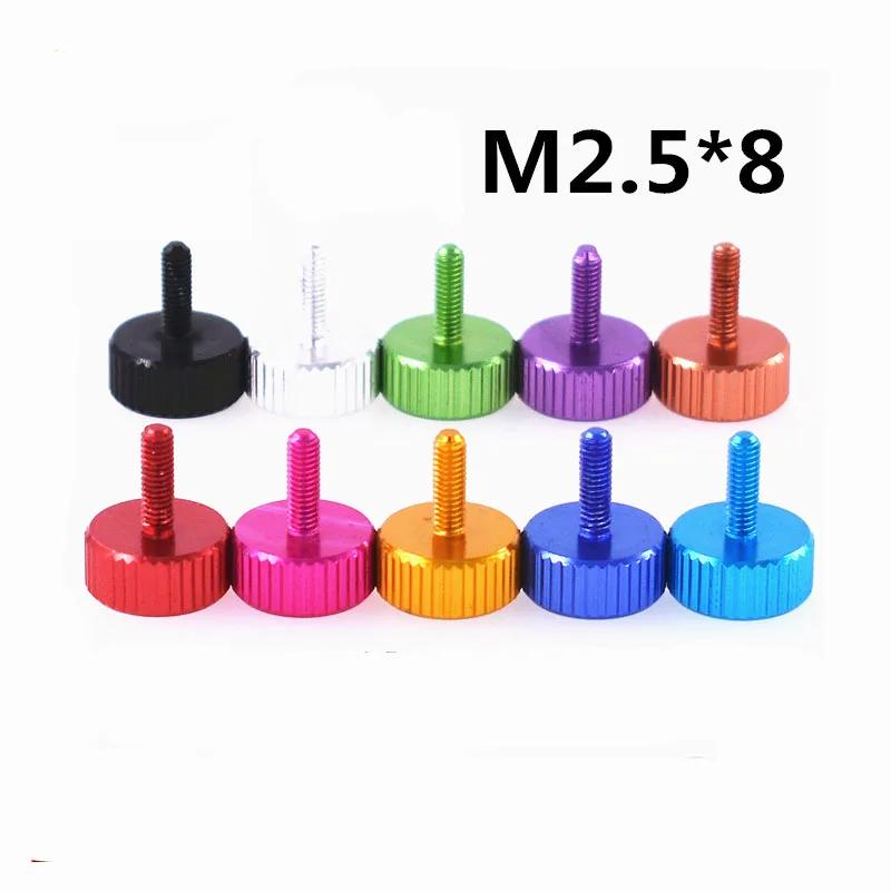 

1-10pcs M2.5x8mm/M2.6x8mm Colourful Aluminum Alloy Flat Head Knurled Hand Thumb Screw Anodised For Computer Case