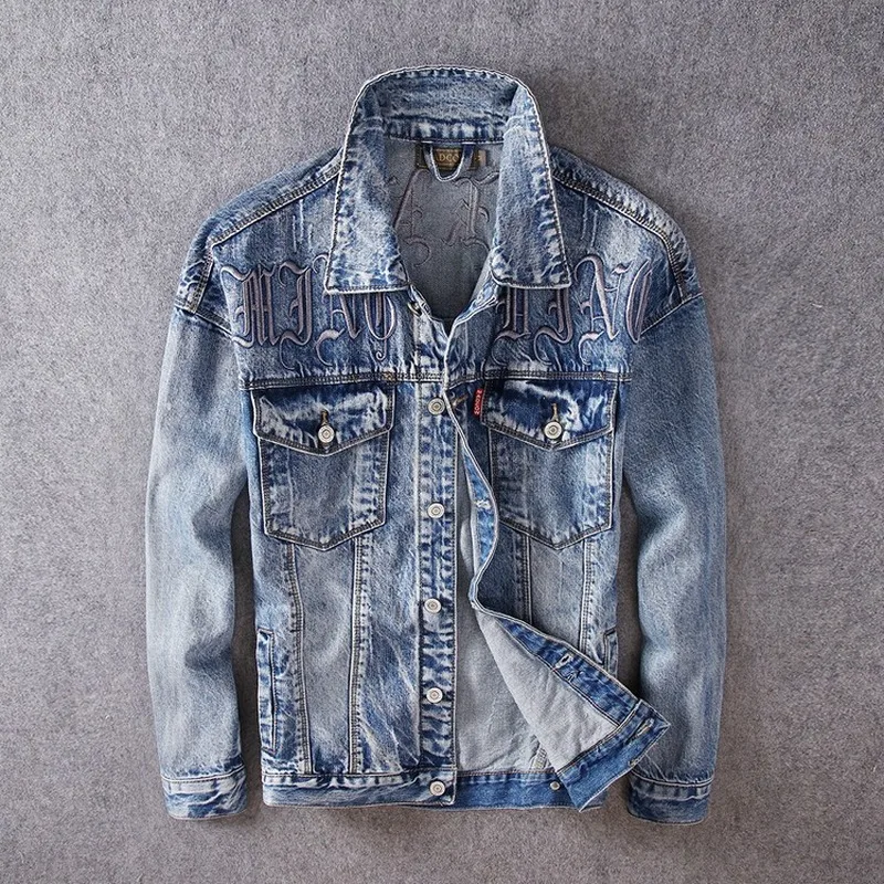 

Prowow Fashion Streetwear Men Jackets Blue Color Embroidery Designer Denim Jacket Men Punk Coats Hip Hop Jackets